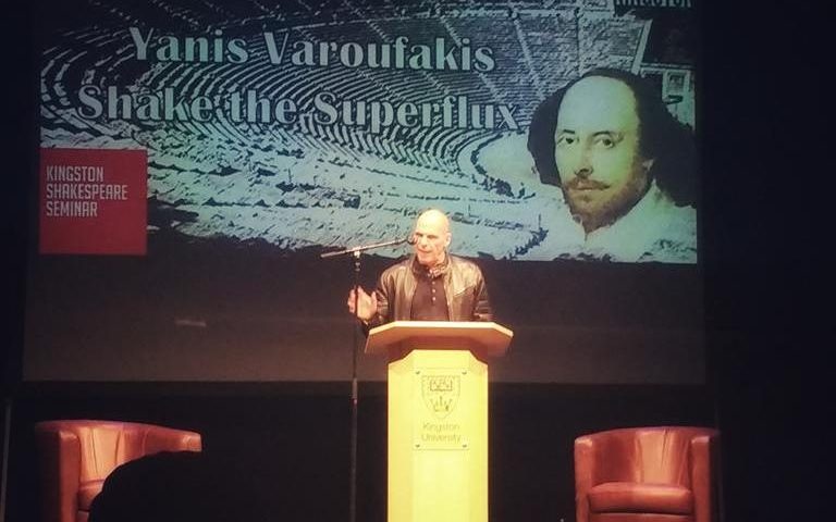 Yanis Varoufakis gives Kingston University's 6th annual Shakespeare lecture at the Rose Theatre