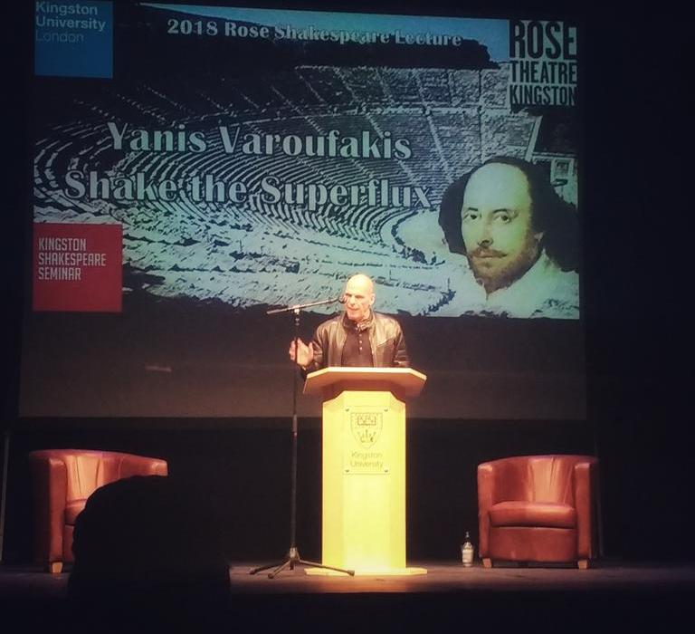 Yanis Varoufakis gives Kingston University's 6th annual Shakespeare lecture at the Rose Theatre